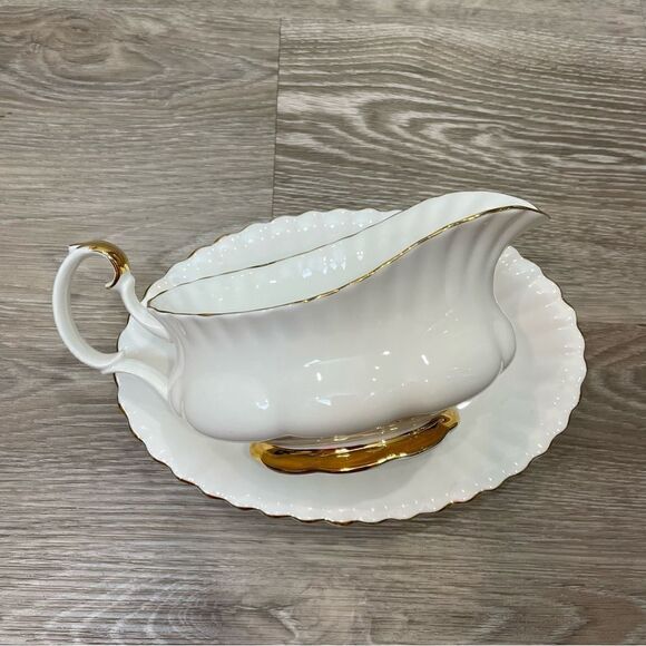 Royal Albert Bol D’or Gravy Boat & Underplate Bone China England Vintage - Picture 7 of 10
